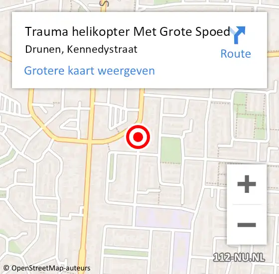 Locatie op kaart van de 112 melding: Trauma helikopter Met Grote Spoed Naar Drunen, Kennedystraat op 22 maart 2023 18:36