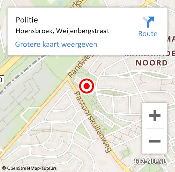 Locatie op kaart van de 112 melding: Politie Hoensbroek, Weijenbergstraat op 22 maart 2023 18:41