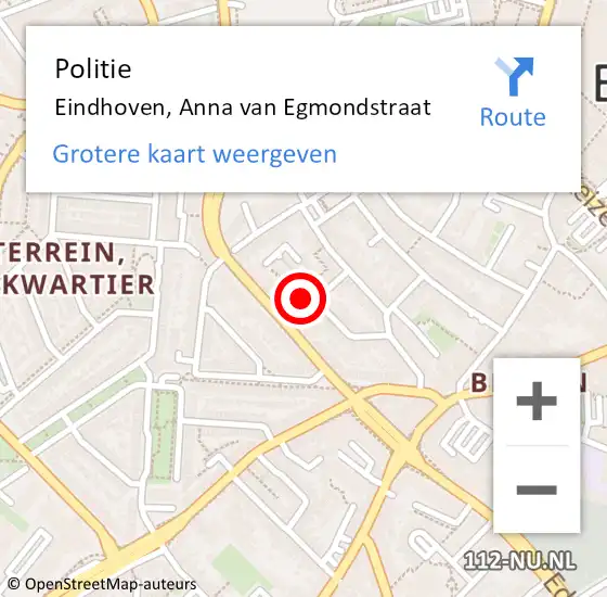 Locatie op kaart van de 112 melding: Politie Eindhoven, Anna van Egmondstraat op 22 maart 2023 18:58