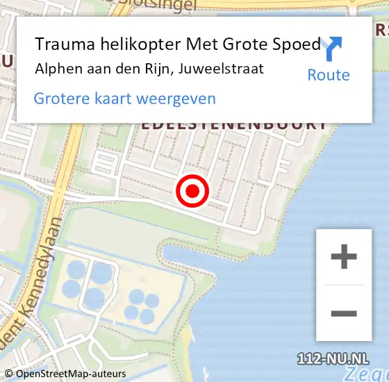 Locatie op kaart van de 112 melding: Trauma helikopter Met Grote Spoed Naar Alphen aan den Rijn, Juweelstraat op 22 maart 2023 19:39