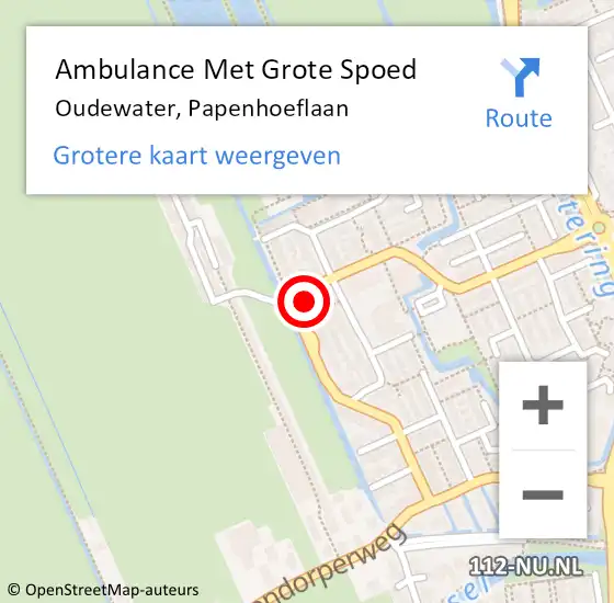 Locatie op kaart van de 112 melding: Ambulance Met Grote Spoed Naar Oudewater, Papenhoeflaan op 22 maart 2023 19:41