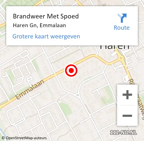 Locatie op kaart van de 112 melding: Brandweer Met Spoed Naar Haren Gn, Emmalaan op 22 maart 2023 21:16