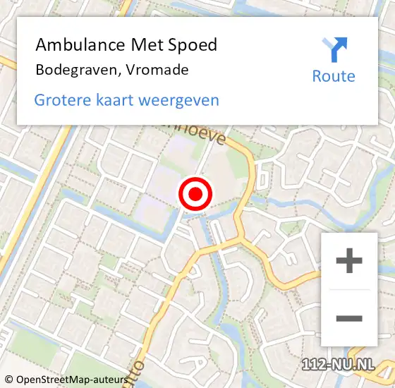 Locatie op kaart van de 112 melding: Ambulance Met Spoed Naar Bodegraven, Vromade op 22 maart 2023 22:18