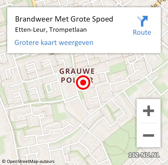 Locatie op kaart van de 112 melding: Brandweer Met Grote Spoed Naar Etten-Leur, Trompetlaan op 22 maart 2023 22:28