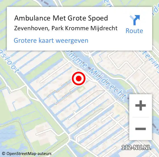 Locatie op kaart van de 112 melding: Ambulance Met Grote Spoed Naar Zevenhoven, Park Kromme Mijdrecht op 22 maart 2023 22:39