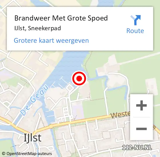 Locatie op kaart van de 112 melding: Brandweer Met Grote Spoed Naar IJlst, Sneekerpad op 19 augustus 2014 20:46