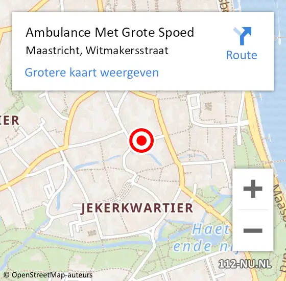 Locatie op kaart van de 112 melding: Ambulance Met Grote Spoed Naar Maastricht, Witmakersstraat op 19 augustus 2014 20:47