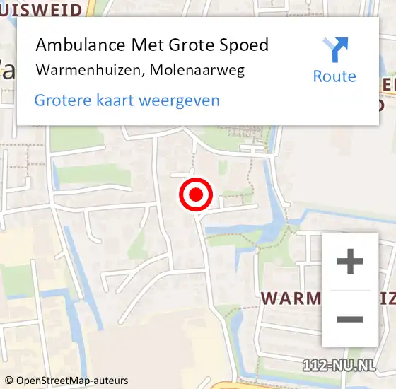 Locatie op kaart van de 112 melding: Ambulance Met Grote Spoed Naar Warmenhuizen, Molenaarweg op 12 oktober 2013 00:17