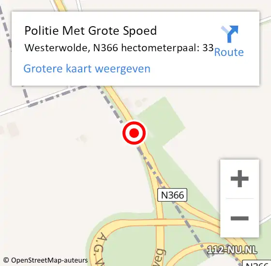 Locatie op kaart van de 112 melding: Politie Met Grote Spoed Naar Westerwolde, N366 hectometerpaal: 33 op 23 maart 2023 06:41