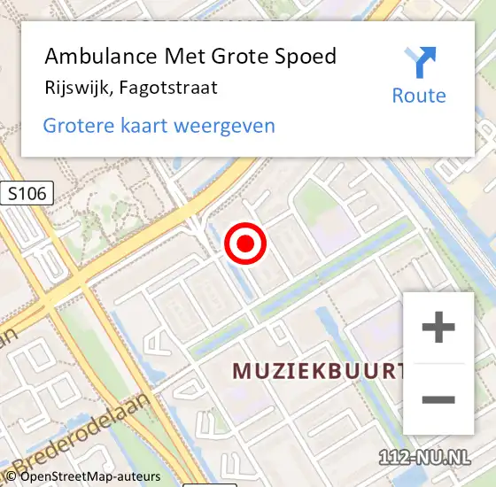 Locatie op kaart van de 112 melding: Ambulance Met Grote Spoed Naar Rijswijk, Fagotstraat op 23 maart 2023 07:00