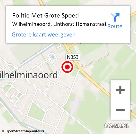 Locatie op kaart van de 112 melding: Politie Met Grote Spoed Naar Wilhelminaoord, Linthorst Homanstraat op 23 maart 2023 07:36