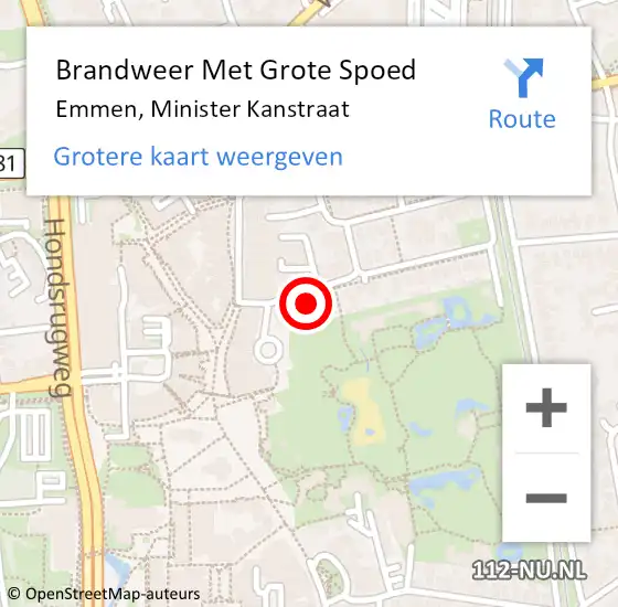 Locatie op kaart van de 112 melding: Brandweer Met Grote Spoed Naar Emmen, Minister Kanstraat op 23 maart 2023 08:19