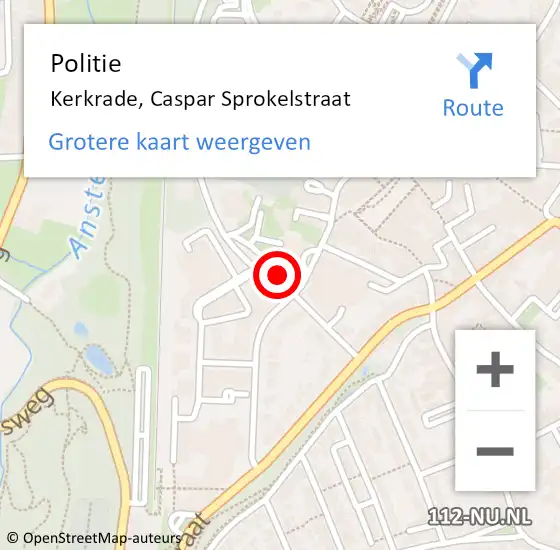 Locatie op kaart van de 112 melding: Politie Kerkrade, Caspar Sprokelstraat op 23 maart 2023 09:03