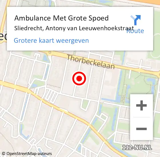 Locatie op kaart van de 112 melding: Ambulance Met Grote Spoed Naar Sliedrecht, Antony van Leeuwenhoekstraat op 23 maart 2023 09:17