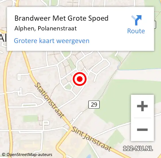 Locatie op kaart van de 112 melding: Brandweer Met Grote Spoed Naar Alphen, Polanenstraat op 23 maart 2023 09:31