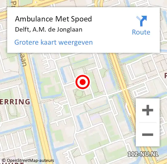 Locatie op kaart van de 112 melding: Ambulance Met Spoed Naar Delft, A.M. de Jonglaan op 23 maart 2023 10:06