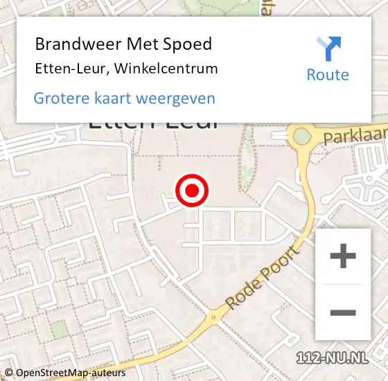 Locatie op kaart van de 112 melding: Brandweer Met Spoed Naar Etten-Leur, Winkelcentrum op 23 maart 2023 10:08