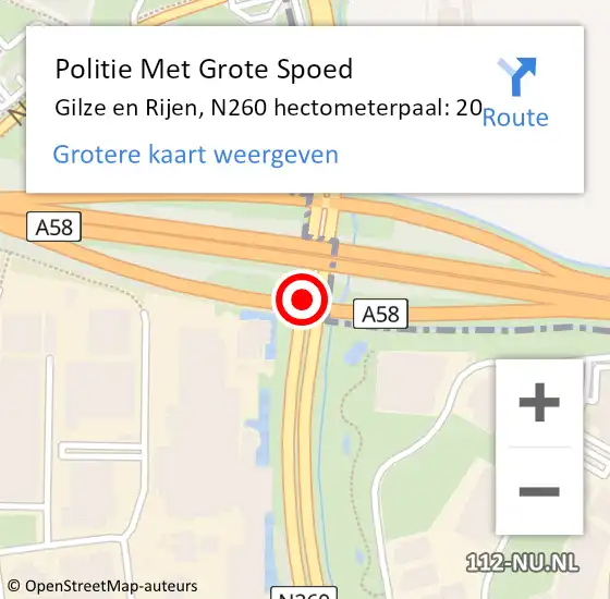 Locatie op kaart van de 112 melding: Politie Met Grote Spoed Naar Gilze en Rijen, N260 hectometerpaal: 20 op 23 maart 2023 10:28