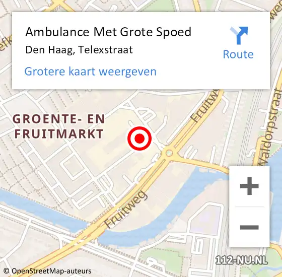 Locatie op kaart van de 112 melding: Ambulance Met Grote Spoed Naar Den Haag, Telexstraat op 23 maart 2023 10:47