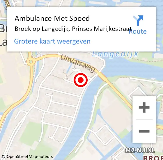 Locatie op kaart van de 112 melding: Ambulance Met Spoed Naar Broek op Langedijk, Prinses Marijkestraat op 23 maart 2023 10:55