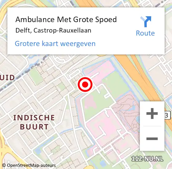 Locatie op kaart van de 112 melding: Ambulance Met Grote Spoed Naar Delft, Castrop-Rauxellaan op 23 maart 2023 11:06