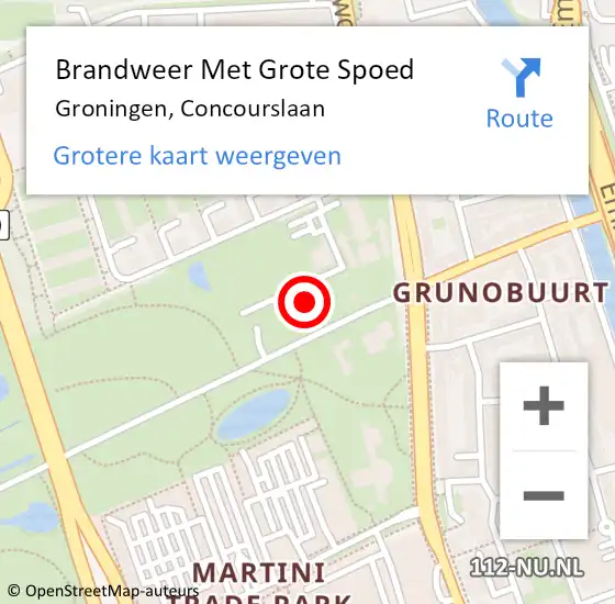 Locatie op kaart van de 112 melding: Brandweer Met Grote Spoed Naar Groningen, Concourslaan op 23 maart 2023 11:09