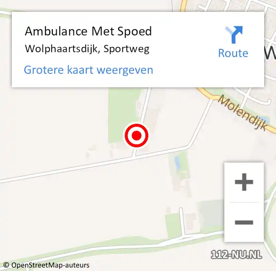 Locatie op kaart van de 112 melding: Ambulance Met Spoed Naar Wolphaartsdijk, Sportweg op 19 augustus 2014 21:23