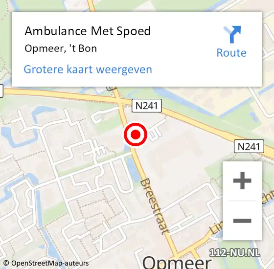 Locatie op kaart van de 112 melding: Ambulance Met Spoed Naar Opmeer, 't Bon op 23 maart 2023 11:57