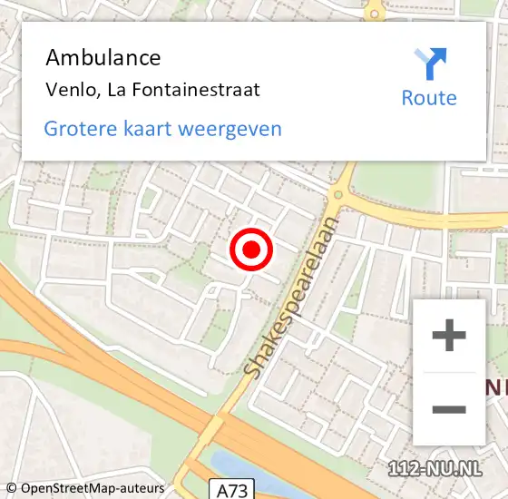 Locatie op kaart van de 112 melding: Ambulance Venlo, La Fontainestraat op 19 augustus 2014 21:33