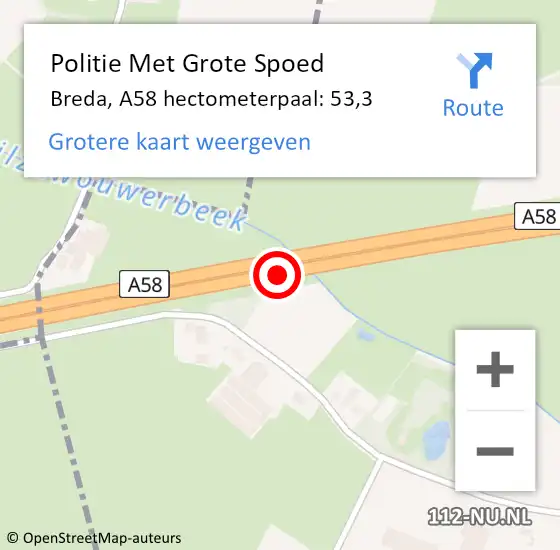 Locatie op kaart van de 112 melding: Politie Met Grote Spoed Naar Gilze en Rijen, A58 hectometerpaal: 53,3 op 23 maart 2023 12:12