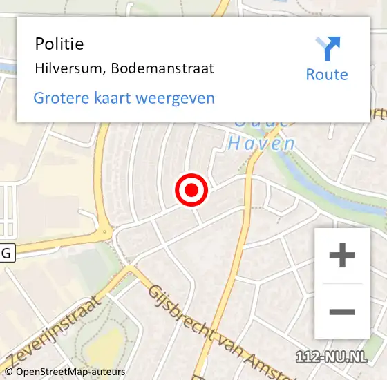 Locatie op kaart van de 112 melding: Politie Hilversum, Bodemanstraat op 23 maart 2023 12:14