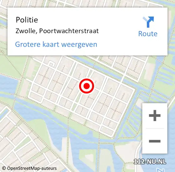 Locatie op kaart van de 112 melding: Politie Zwolle, Poortwachterstraat op 23 maart 2023 12:23