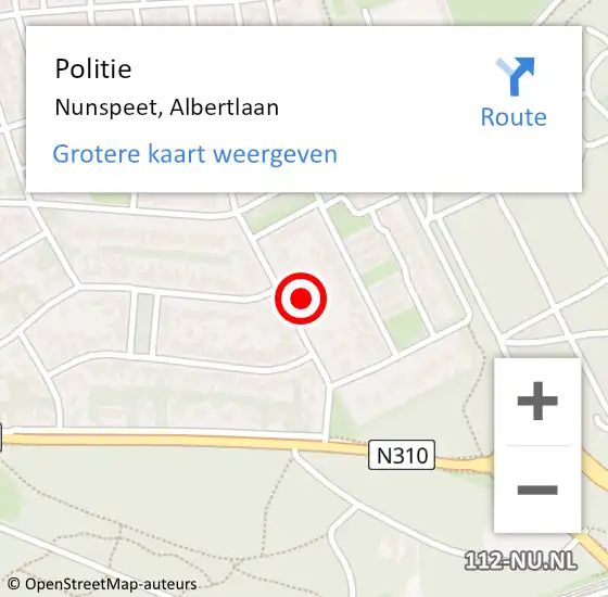 Locatie op kaart van de 112 melding: Politie Nunspeet, Albertlaan op 23 maart 2023 12:25