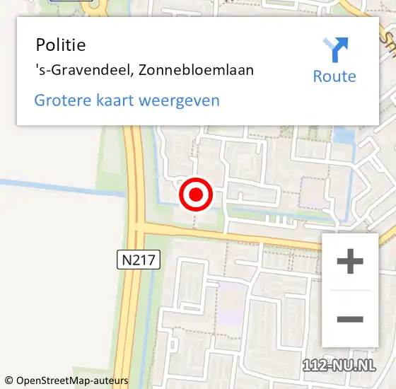 Locatie op kaart van de 112 melding: Politie 's-Gravendeel, Zonnebloemlaan op 23 maart 2023 12:44