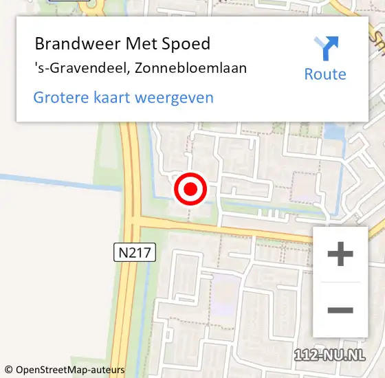 Locatie op kaart van de 112 melding: Brandweer Met Spoed Naar 's-Gravendeel, Zonnebloemlaan op 23 maart 2023 12:44