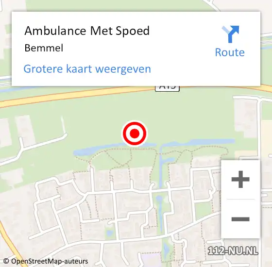 Locatie op kaart van de 112 melding: Ambulance Met Spoed Naar Bemmel op 23 maart 2023 12:53