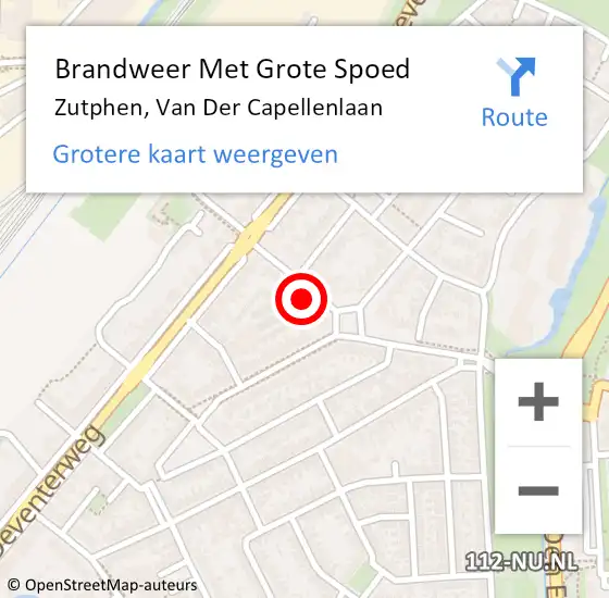 Locatie op kaart van de 112 melding: Brandweer Met Grote Spoed Naar Zutphen, Van Der Capellenlaan op 19 augustus 2014 21:41