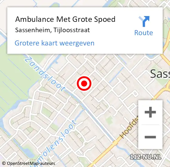 Locatie op kaart van de 112 melding: Ambulance Met Grote Spoed Naar Sassenheim, Tijloosstraat op 23 maart 2023 13:46