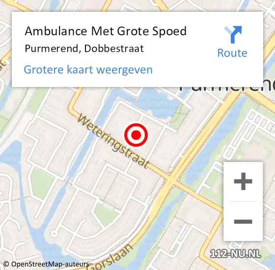 Locatie op kaart van de 112 melding: Ambulance Met Grote Spoed Naar Purmerend, Dobbestraat op 23 maart 2023 13:46