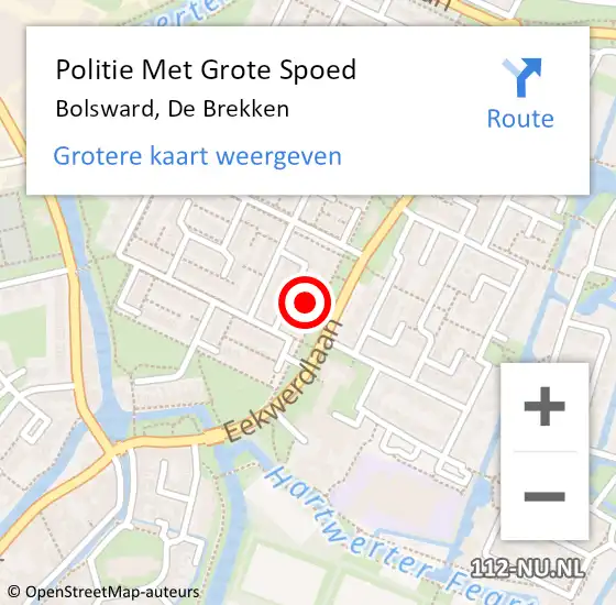 Locatie op kaart van de 112 melding: Politie Met Grote Spoed Naar Bolsward, De Brekken op 23 maart 2023 14:12