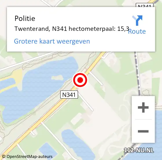 Locatie op kaart van de 112 melding: Politie Twenterand, N341 hectometerpaal: 15,3 op 23 maart 2023 14:15
