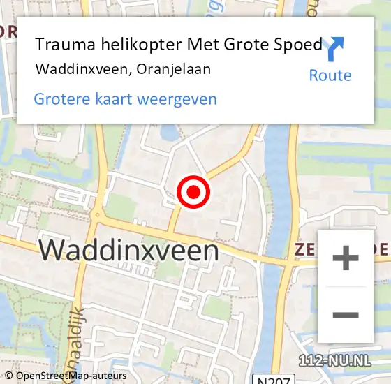 Locatie op kaart van de 112 melding: Trauma helikopter Met Grote Spoed Naar Waddinxveen, Oranjelaan op 23 maart 2023 14:17