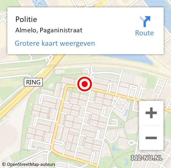 Locatie op kaart van de 112 melding: Politie Almelo, Paganinistraat op 23 maart 2023 14:50