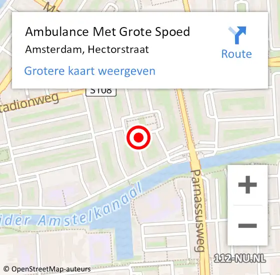 Locatie op kaart van de 112 melding: Ambulance Met Grote Spoed Naar Amsterdam, Hectorstraat op 23 maart 2023 15:03