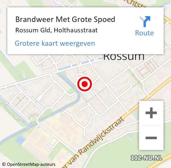 Locatie op kaart van de 112 melding: Brandweer Met Grote Spoed Naar Rossum Gld, Holthausstraat op 19 augustus 2014 22:02