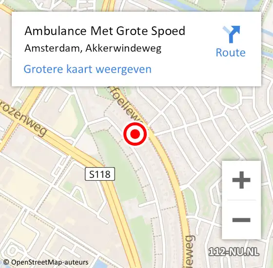 Locatie op kaart van de 112 melding: Ambulance Met Grote Spoed Naar Amsterdam, Akkerwindeweg op 23 maart 2023 15:23