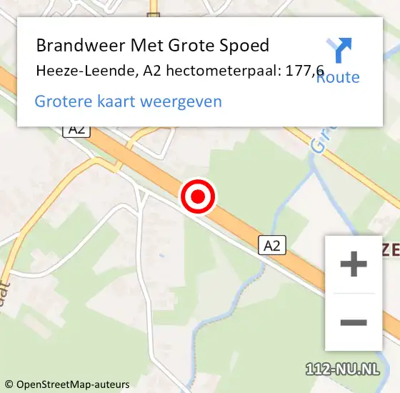 Locatie op kaart van de 112 melding: Brandweer Met Grote Spoed Naar Heeze-Leende, A2 hectometerpaal: 177,6 op 23 maart 2023 15:49