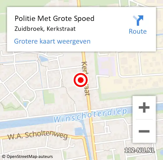 Locatie op kaart van de 112 melding: Politie Met Grote Spoed Naar Zuidbroek, Kerkstraat op 23 maart 2023 15:49