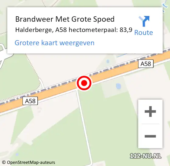 Locatie op kaart van de 112 melding: Brandweer Met Grote Spoed Naar Halderberge, A58 hectometerpaal: 83,9 op 23 maart 2023 15:53