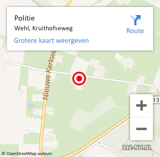 Locatie op kaart van de 112 melding: Politie Wehl, Kruithofseweg op 23 maart 2023 16:01